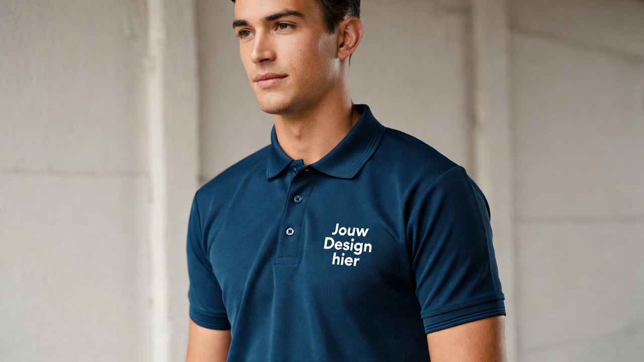 Navy polo met borstbedrukking via Jouwtextiel